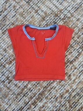 Urban Outfitters Red/ Coral Ribbed Crop Top with Blue Trim